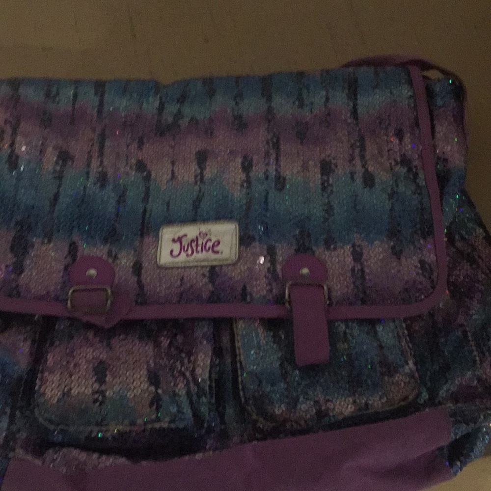 Justice messages bag  blue and purple
